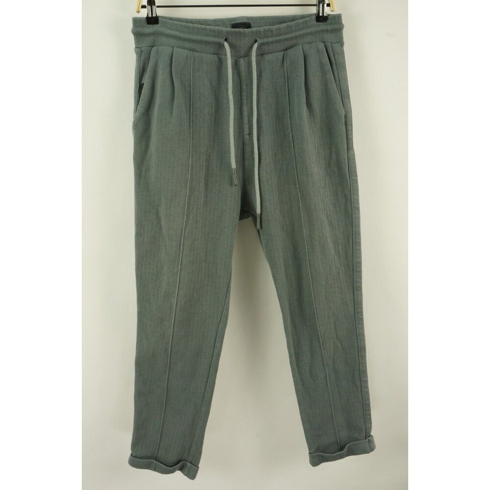 Elias Rumelis Pleat Front Wide Leg Folded Hem Herringbone Crop Pants Mens Medium